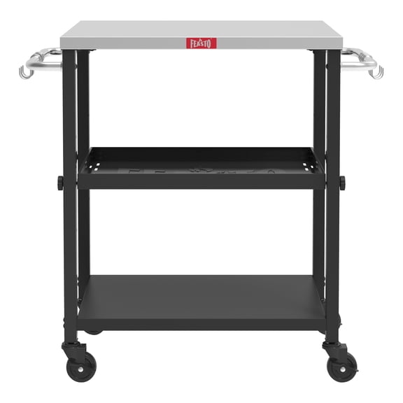 Feasto 3-Shelf Grill Table, Movable Pizza Oven Stand, Stainless Steel Top Outdoor Cart with Adjustable Shelves & Leak Holes