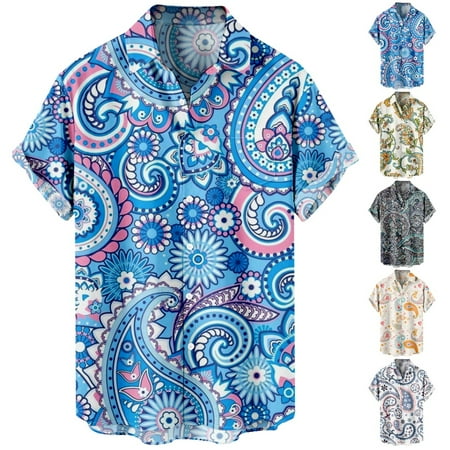 

Mens Kids Casual Button Down Short Sleeve Polo Shirts Lapel Print Summer Tops For Men