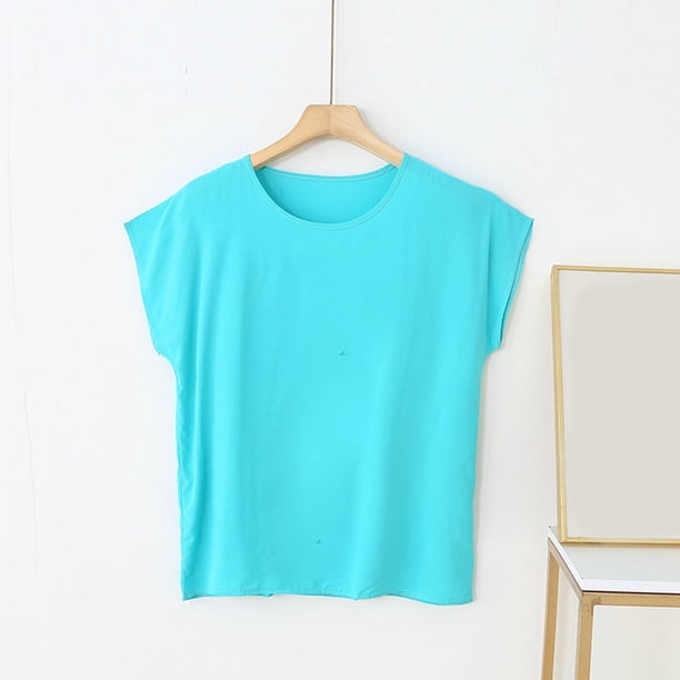 Fiudx Ropa de Mujer Camiseta de Manga Corta de Color Sólido Suelta Informal de Moda para Mujer Top de Manga Corta