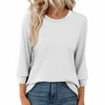 thumbnail image 4 of cocolona Womens Crew Neck T-shirts 3/4 Length Sleeve Womens Tops Dressy Casual Blouse Fashion Solid Color Tunic Tops, 4 of 6