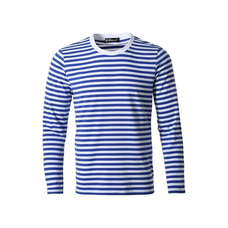 Unique Bargains Men's Long Sleeve Pullover Top Crew Neck Striped T