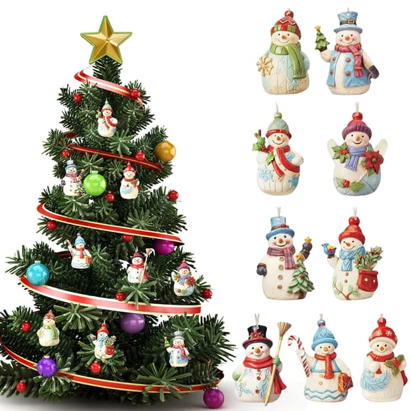 18Pcs Wooden Snowman Hanging Ornaments Hand-Painted Christmas Tree Decorations for Holiday Party Home Winter Decor