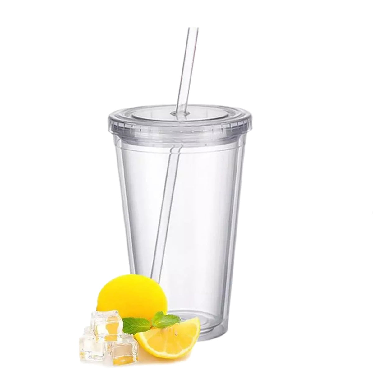 16oz Clear Double Wall Acrylic Tumbler Cup with Lid & Straw BPA-Free 10 Pack 