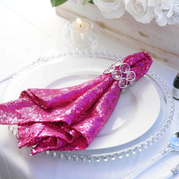Efavormart 5 Pack | 20”x20” Fuchsia Premium Sequin Cloth Dinner Napkin | Reusable Linen