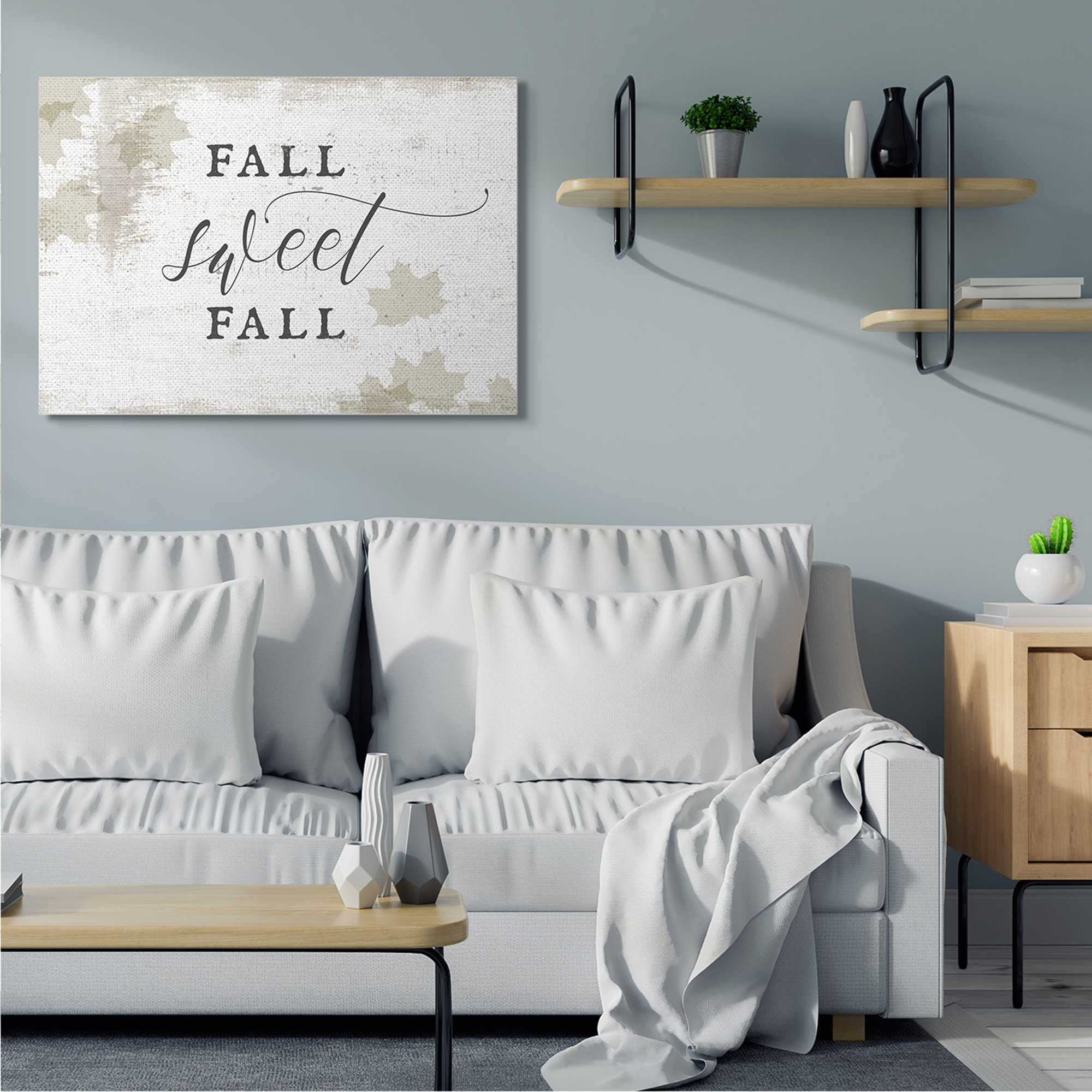 Stupell Industries Fall Sweet Fall Quote Opaque Autumn Leaves Landscape Painting Gallery Wrapped Canvas Art Print Wall Art, 36 x 48