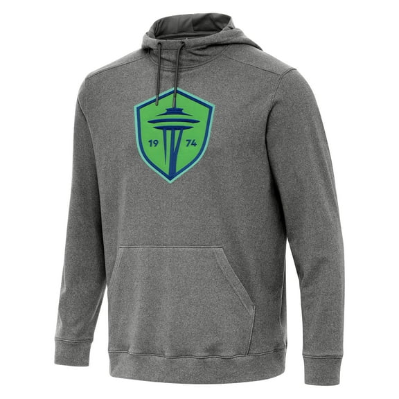 Men's Antigua Heather Black Seattle Sounders FC Cloud Pullover Hoodie
