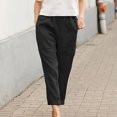 thumbnail image 2 of Aboser Cotton Linen Pants for Women Plus Size Beach Travel Pants Lightweight Casual High Waist Trousers Loose Straight Wide Leg Lounge Pants with Pockets Black L, 2 of 7