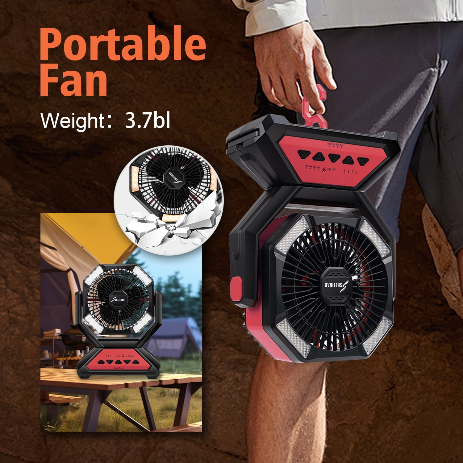 SHETINAR 20000mAh Rechargeable Fan Battery Powered Fan 4-Speed Tabletop Fan with Charging, Hooks, Timer, Portable Fan for Office,Bedroom,Outdoor,Power Outage,Hurricane,Travel.Red