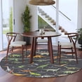 thumbnail image 4 of Grey Dinosaur Round Rug 5ft Washable Circle Kitchen Rugs Non Slip Vintage Letters Farm Animals Large Area Rug Indoor Floor Carpet for Bedroom Living Room Home Office Dining Room Nursery, 4 of 8