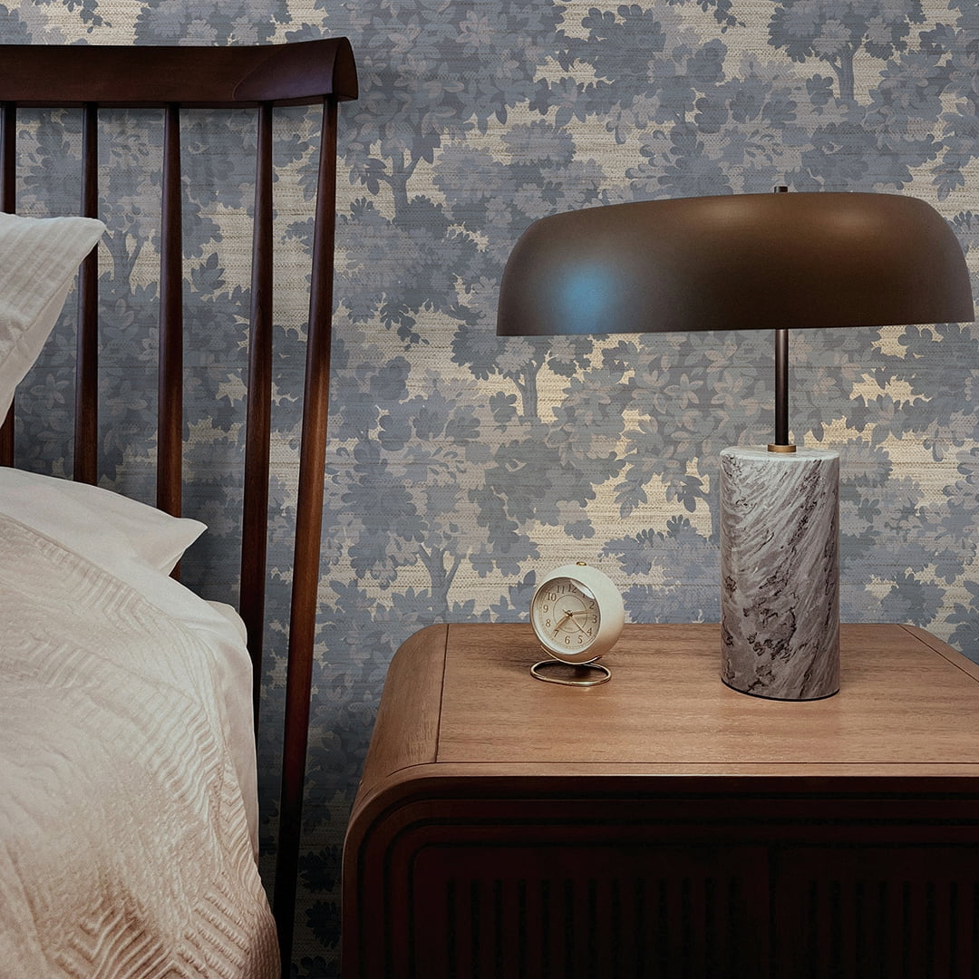 Tempaper Blue Canopy Toile Faux Grasscloth Removable Peel and Stick Wallpaper, 20.5 in X 16.5 ft