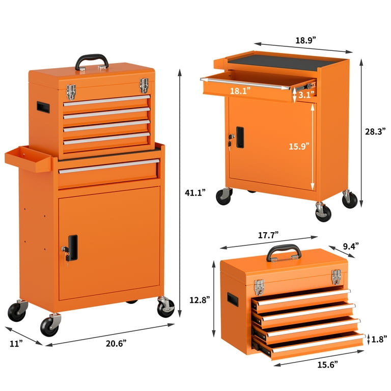 5 Drawer Mechanic Tool Chest with Wheels Heavy Duty Rolling Tool Box  Cabinet Keyed Locking System Toolbox Organizer for Workshop Orange 