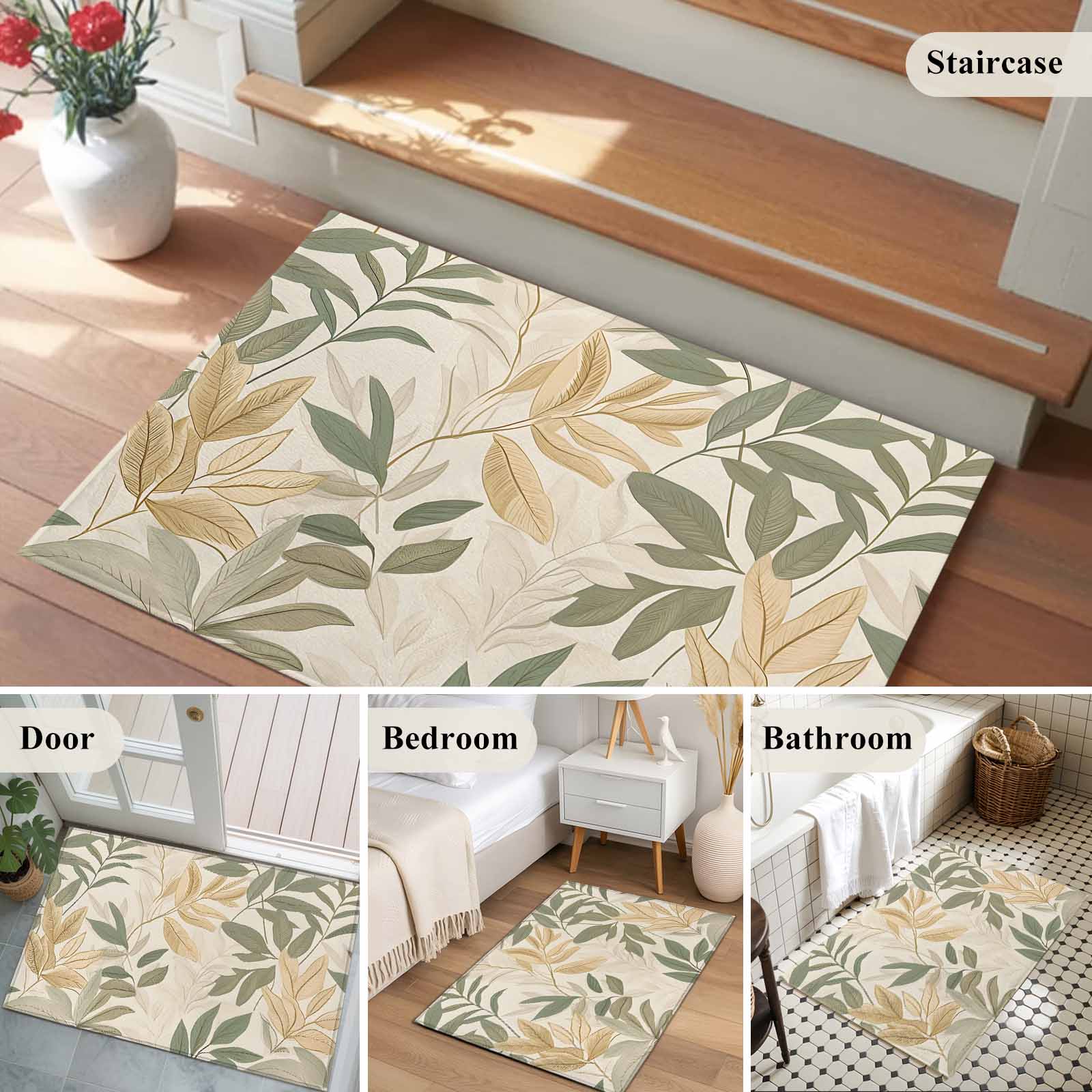 Sage Green Yellow Botanical Bathroom Mat 2x3 FT, Non Slip Small Kitchen Mat, Vintage Spring Summer Washable Soft Backed Front Door Throw Rug Non-Shedding Indoor Outdoor Doormat for Entryway Sink