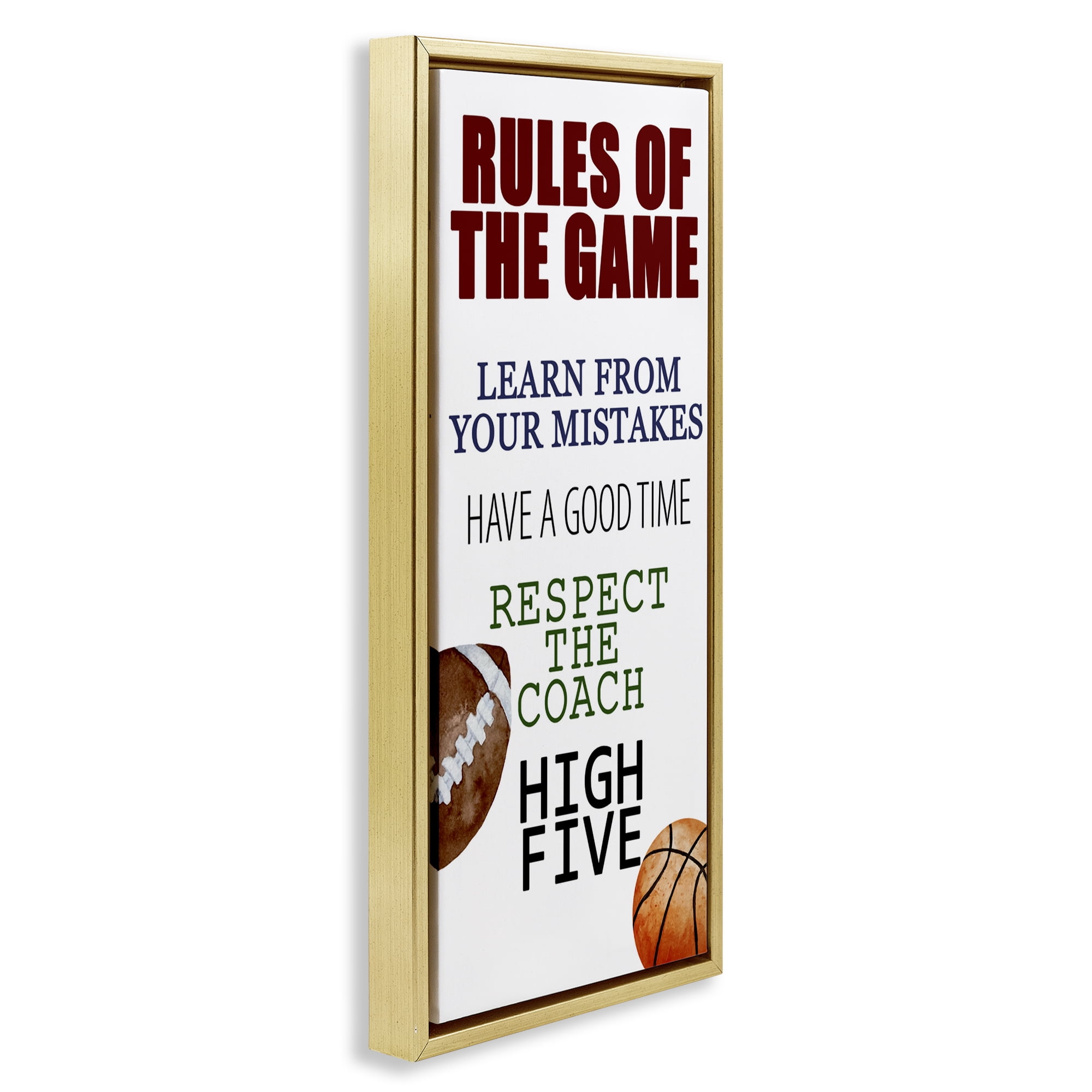 Motivational Rules Of The Game Gold Framed Floater Canvas Wall Art, design by Kim Allen