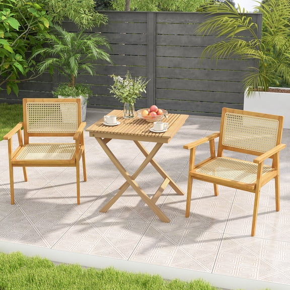 Amijoy 27.5 Inch Patio Bistro Table, Teak Wood Square Table w/ Slatted Tabletop, Sturdy Wood Frame & Thickened Top, Teak Dining Table