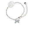 thumbnail image 2 of Delight Jewelry Silvertone 3-D Textured Bow Silver-tone Flower Link Chain Bracelet, 6.75"+2" Extender, 2 of 4