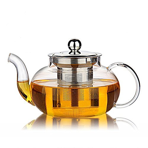 Glass Teapot with Stainless Steel Infuser & Lid, Borosilicate Glass Tea