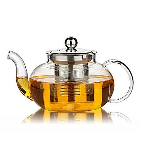 Glass Teapot with Stainless Steel Infuser & Lid, Borosilicate Glass Tea Pots Stovetop Safe, 27 Ounce / 800 ml