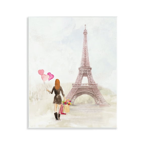 Stupell Industries Eiffel Tower & Heart Balloons Buildings & Architecture Painting Unframed Art Print Wall Art, 11 x 14