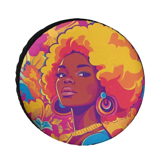 Black Girl Camping Spare Tire Cover Black Girl Wheel Tire Covers Waterproof Sun Protection Universal Fit for Trailer SUV Truck Camper Travel Trailers 12inch