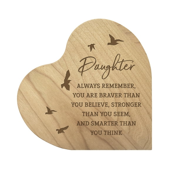 LifeSong Milestones Inspirational Solid Wood Heart Block Decoration for Daughter 5x5.25in - Daughter Always Remember (Maple)