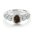 thumbnail image 2 of Gem Stone King 925 Sterling Silver Brown Smoky Quartz and White Moissanite Engagement Ring for Women | 0.93 Cttw | Oval 7X5MM | Gemstone Birthstone | Size 9, 2 of 3