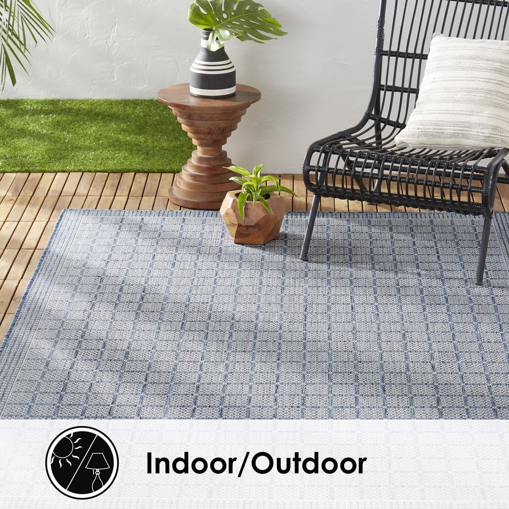 Nicole Miller New York Patio Country Luna Contemporary Geometric Indoor/Outdoor Area Rug, Blue/Grey, 7'9"x10'2"