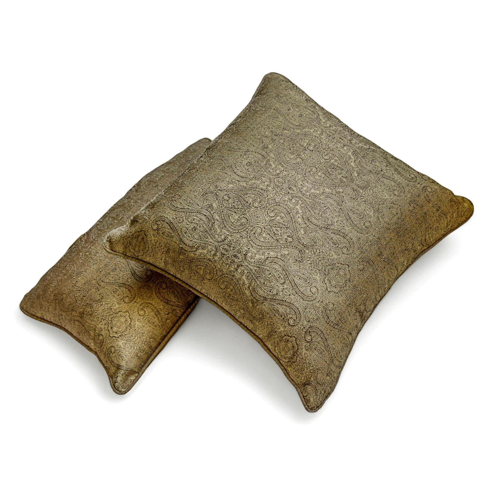 Antique Gold Decorative Throw Pillow Covers 16"x16" | Contemporary Jacquard Cushion Cover Damask | Regal Damask Pillowcases for Couch, Sofa Bedroom & Living Room, Modern Home Décor - Golden Cascade