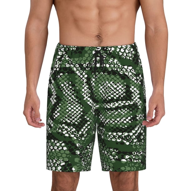 Balery Green Snakeskin Pantalones cortos de pijama de punto de algodón para hombre con cinturilla y bolsillos-Medium