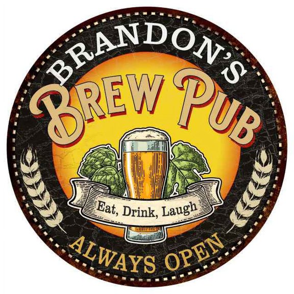 BRANDON'S Beer Pub Man Cave Metal Sign Home Decor 14 inch Round 100140025375