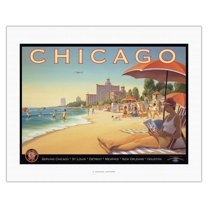 Chicago Illinois - Lake Michigan - Chicago and Southern Air Lines (C&S) - Edgewater Beach Hotel - Vintage Airline Travel Poster by Kerne Erickson - Fine Art Rolled Canvas Print 20in x 26in