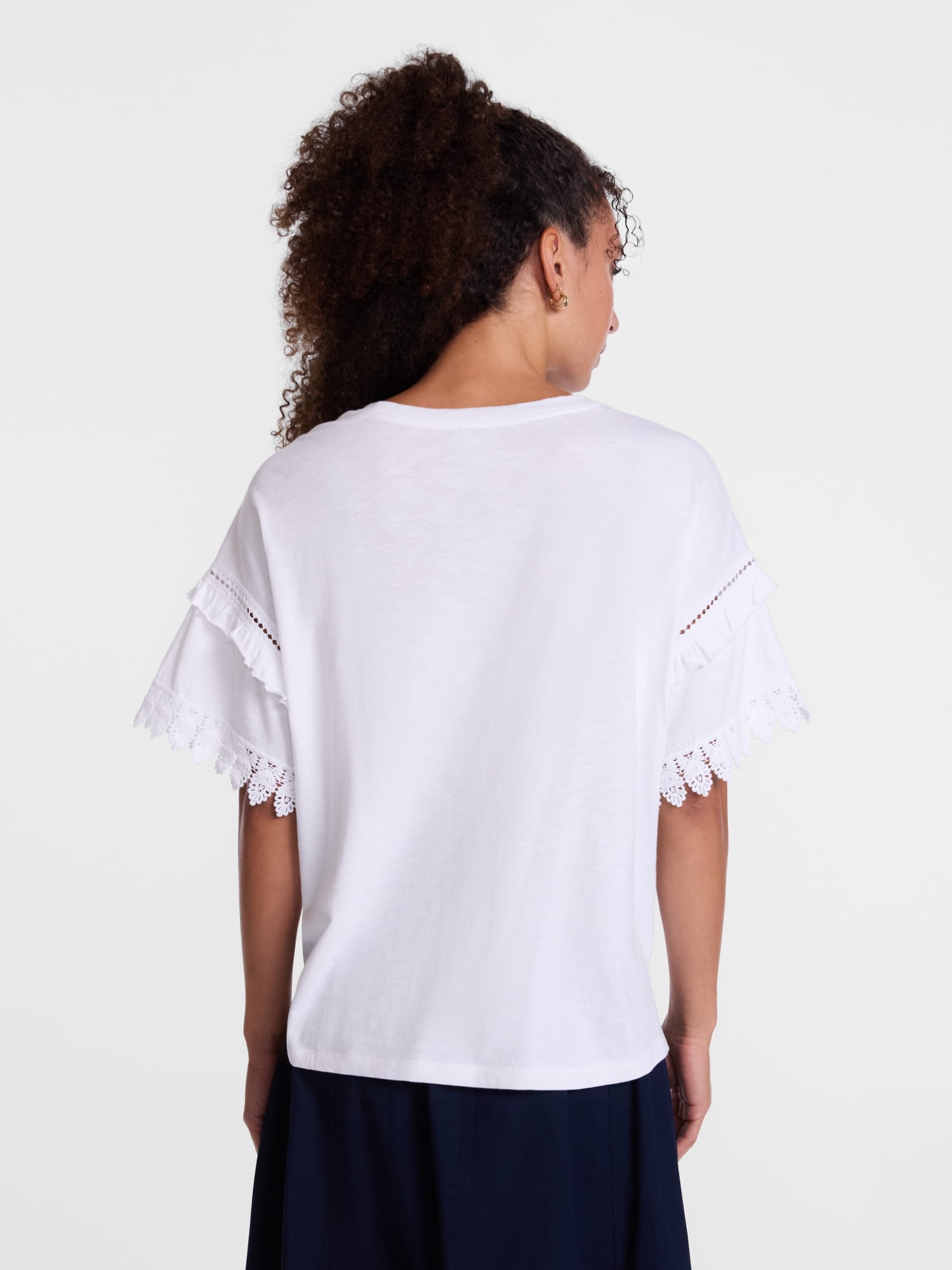 Scenario Women's Lace Trim Tee with Short Sleeves, Size XS-XXXL