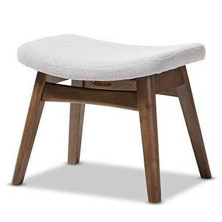 Baxton Studio Naudia Mid-Century Modern Light Grey Fabric Upholstered Ottoman, Grey/Walnut Brown