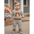 thumbnail image 6 of Baby Toddler Boys Pants Outfits, 3 6 12 18 24 Months 2T 3T Long Sleeve Embroidery Turkey Sweatshirt with Striped Pants Thanksgiving Clothes Set, 6 of 9