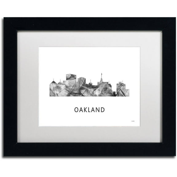 Trademark Fine Art 'Oakland California Skyline WB-BW' Canvas Art by Marlene Watson, White Matte, Black Frame