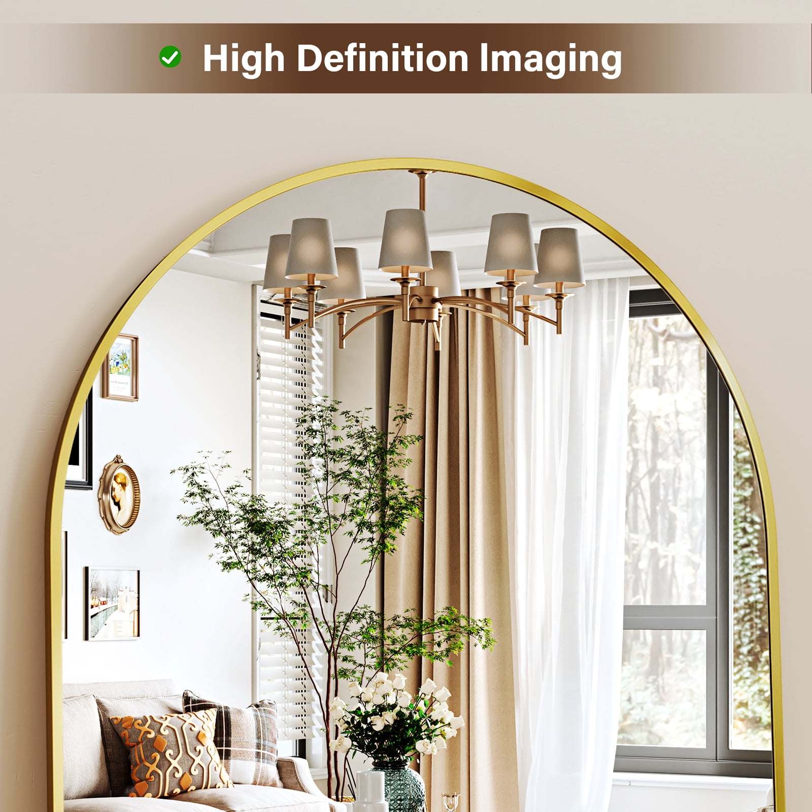 GRAHMCY 77"x38" Arched Full Length Mirror Floor Standing Mirror, Gold