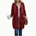 thumbnail image 5 of Towmus Women Full Zip Up Hoodie Casual Solid Color Long Sleeve Knee Length Tunic Sweatshirts Oversized Hooded Jacket Pullover Tops Winter Coats with Pockets, 5 of 8