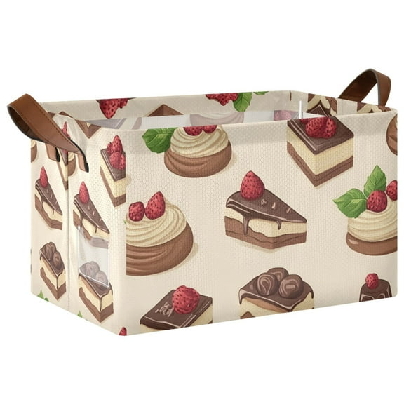 Yayeee Foldable Storage Basket for Shelves with Handles Waterproof Cloth Bins, Strawberry Cake