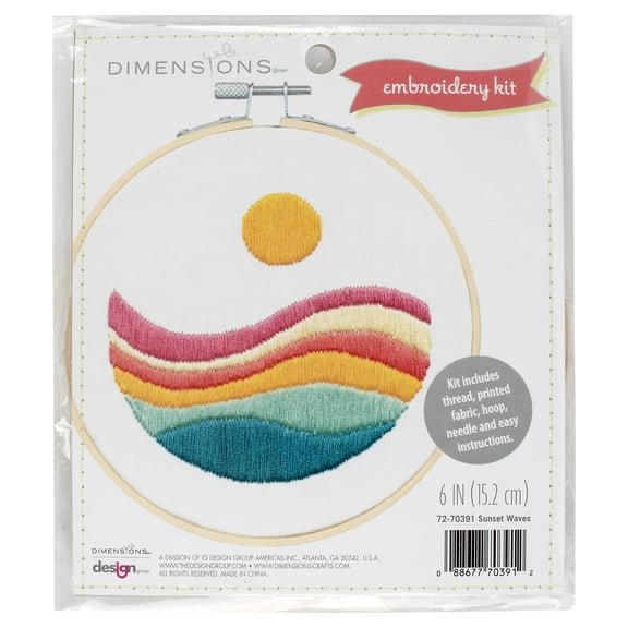 Dimensions Sunset Waves Embroidery Kit, 6" Diameter, for Ages 6 and Up
