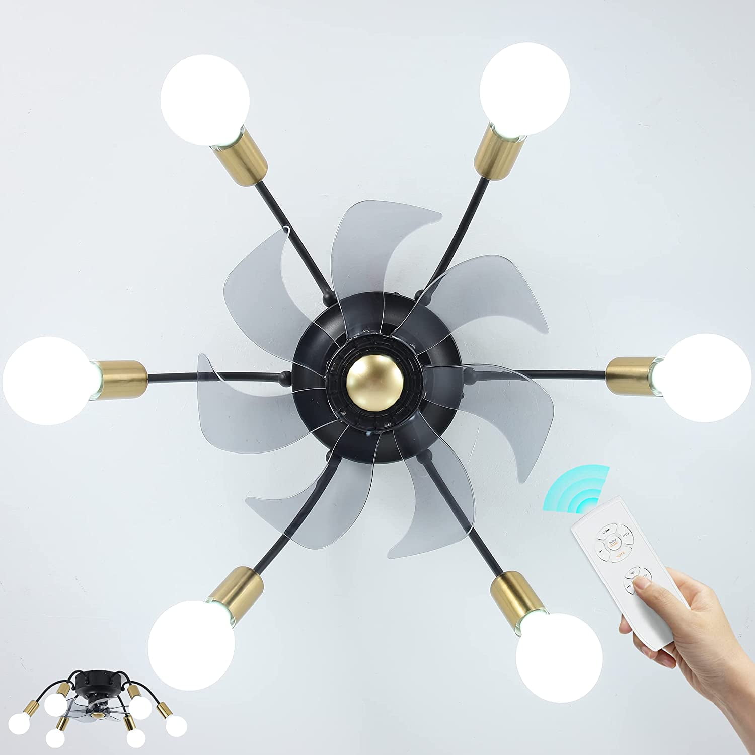 Gold and Black Modern Sputnik Chandelier Fan, Kuwait Ubuy