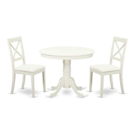 Pemberly Row Antique 3 Piece Wood Faux Leather Dining Set in Linen White