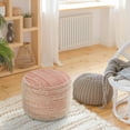 thumbnail image 5 of LR Home Small Fringe Striped Indoor Round Pouf, Coral/White, 18" x 18" x 14", 5 of 10