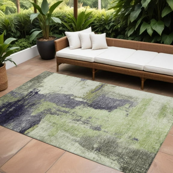 HomeRoots 602960 8 x 10 ft. Fern Green, Gray & Black Abstract Washable Indoor & Outdoor Rectangle Area Rug