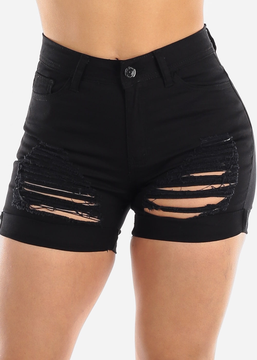 distressed black jean shorts