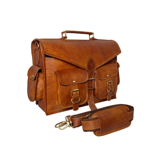 18" Handmade Leather Men's Satchel Laptop Bag - Vintage Leather Satchel