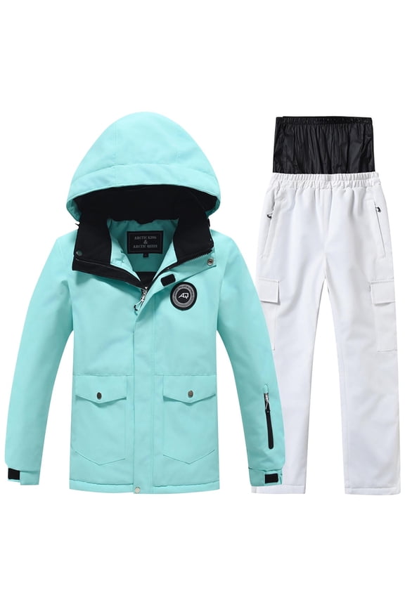 Girls Winter Skisuit Waterproof Wind Resistant Snow Jacket and Pants Outfit 2 Pieces Thermal Snowboarding Suit Set Blue#03 9-10 Years