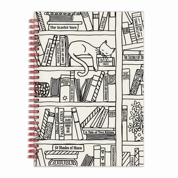 Cat on Bookshelf 6 X 8 Wire-O Journal, (Hardcover)