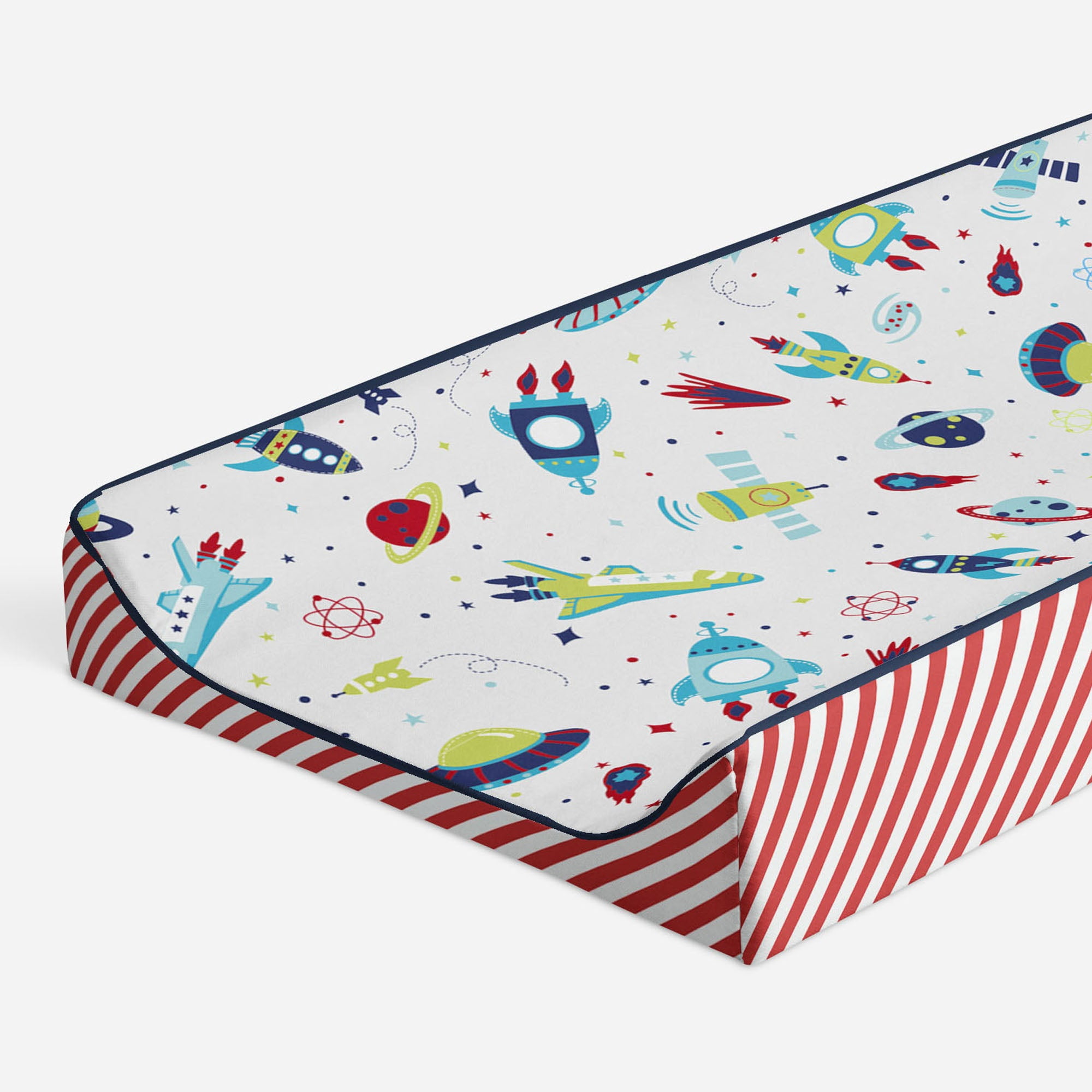 Bacati - Airspace Aqua/Red/Orange/Green/Navy Boys Quilted Changing Pad Cover