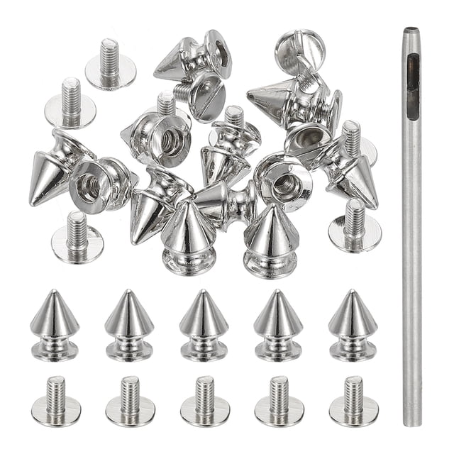 12mm Studs for Clothing, 24 Sets Spikes for Clothes Studs and Spikes Leather Rivets Metal Cone Punk Spikes Screw Posts for Leather Jacket, Silver Tone