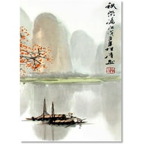 Japanese Scenery Art Floral Print Ink Painting Boat Bird Canvas Posters Asian Decor Japanese Wall Art for Living Room Bedroom Decoration
