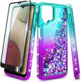 thumbnail image 6 of Nagebee Case for Samsung Galaxy A12 5G with Tempered Glass Screen Protector (Full Coverage), Sparkle Glitter Liquid Bling Diamond [Ring Holder & Wrist Strap] Women Girls Cute Case (Aqua/Purple), 6 of 7